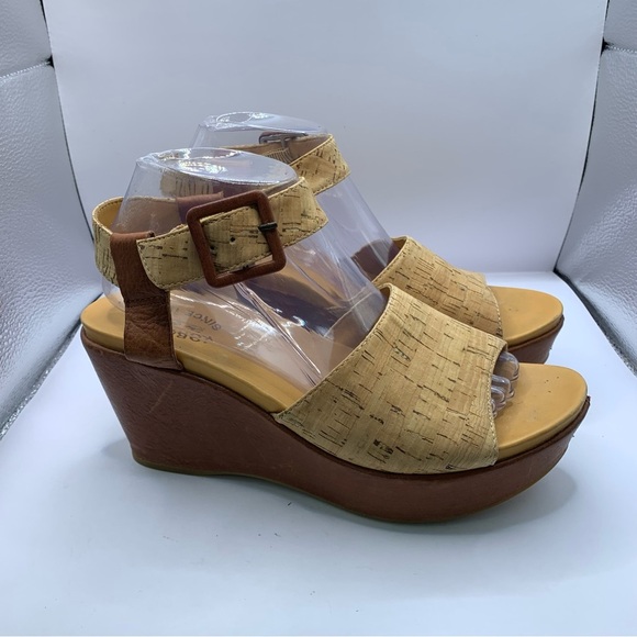Kork Ease K40606 Women Cork Leather Wedge Sandal Shoe Size 9M Pre Owned - Picture 1 of 10
